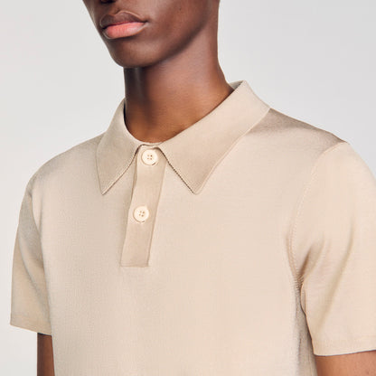 Sandro Short-sleeve knitted polo shirt Oats