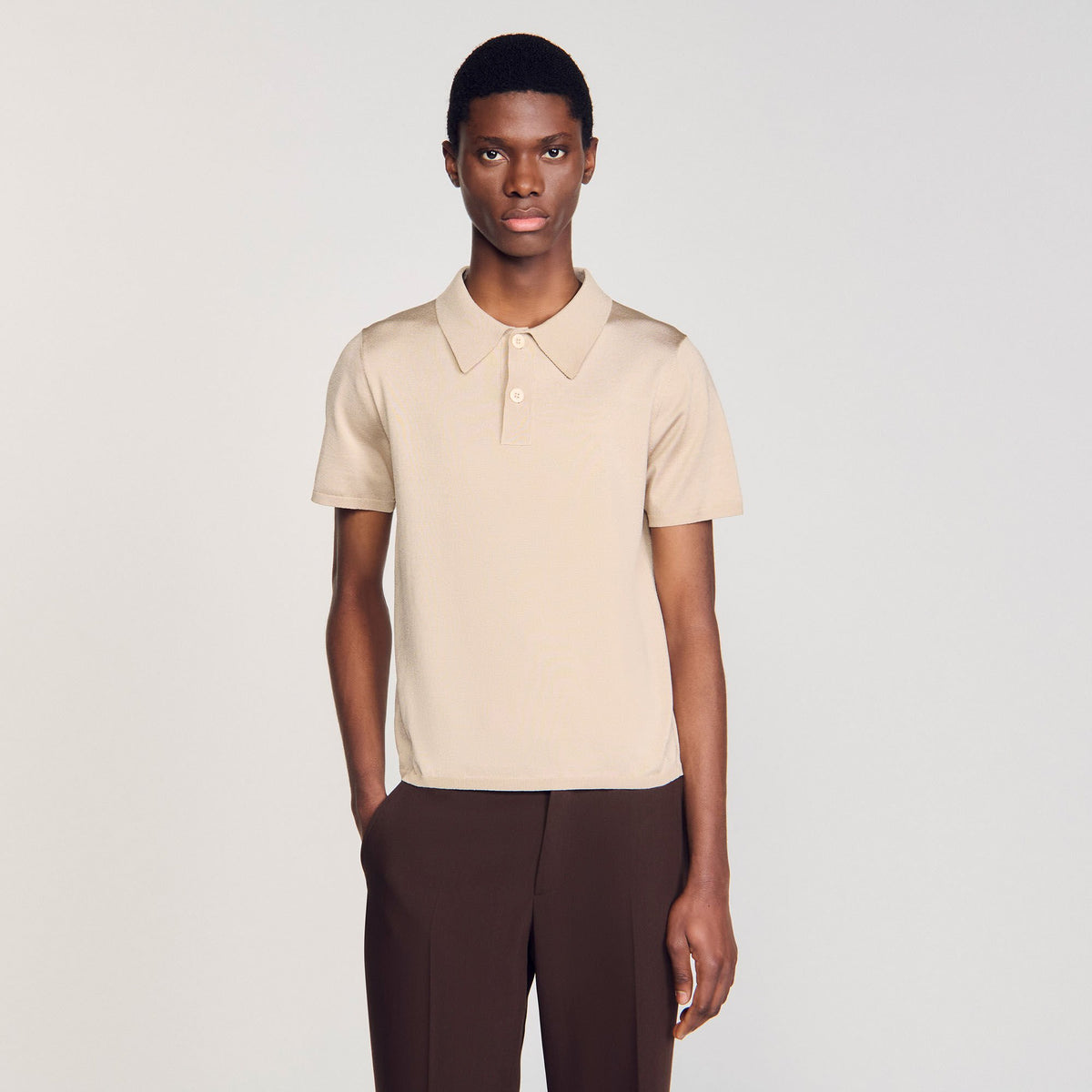 Sandro Short-sleeve knitted polo shirt Oats