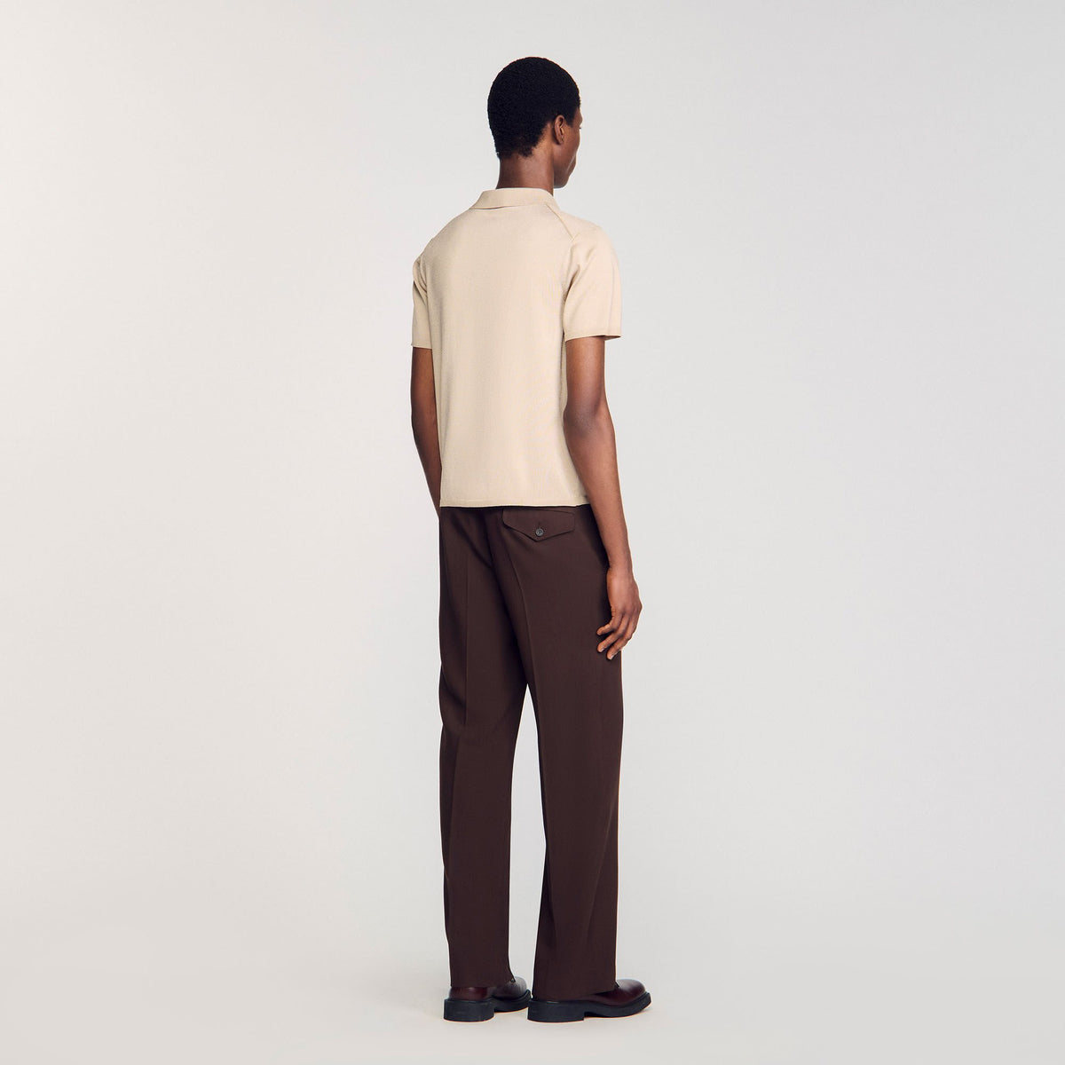 Sandro Short-sleeve knitted polo shirt Oats