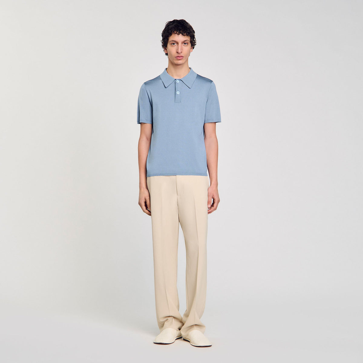 Sandro Short-sleeve knitted polo shirt Chambray