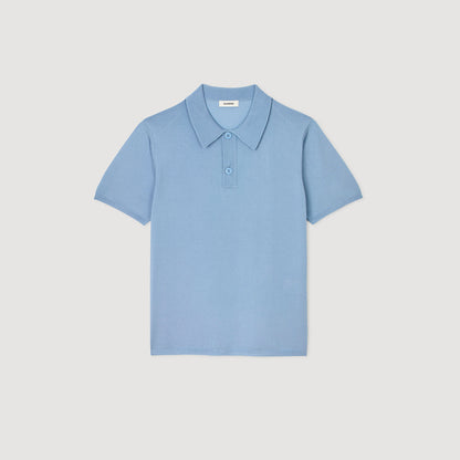 Sandro Short-sleeve knitted polo shirt Chambray