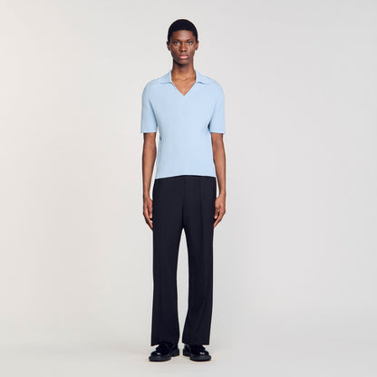 Sandro Rib knit polo shirt Blue Sky