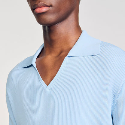 Sandro Rib knit polo shirt Blue Sky
