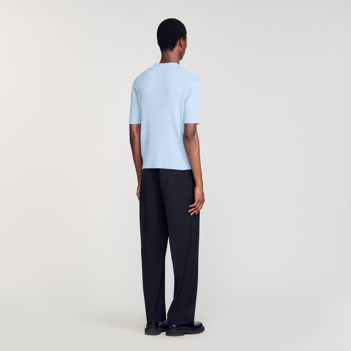Sandro Rib knit polo shirt Blue Sky