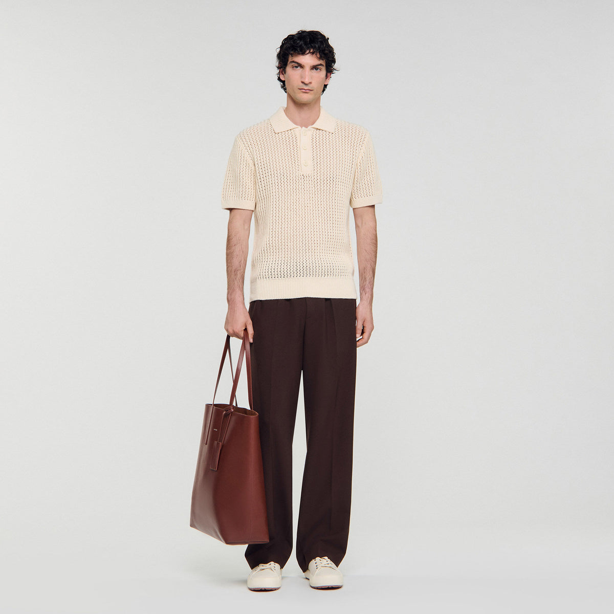 Sandro Cotton shirt with polo collar Butter Cream