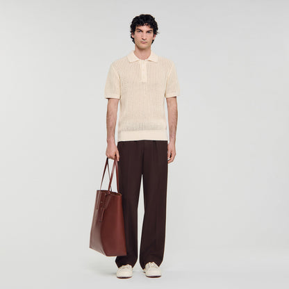 Sandro Cotton shirt with polo collar Butter Cream