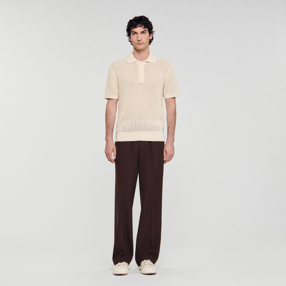 Sandro Cotton shirt with polo collar Butter Cream