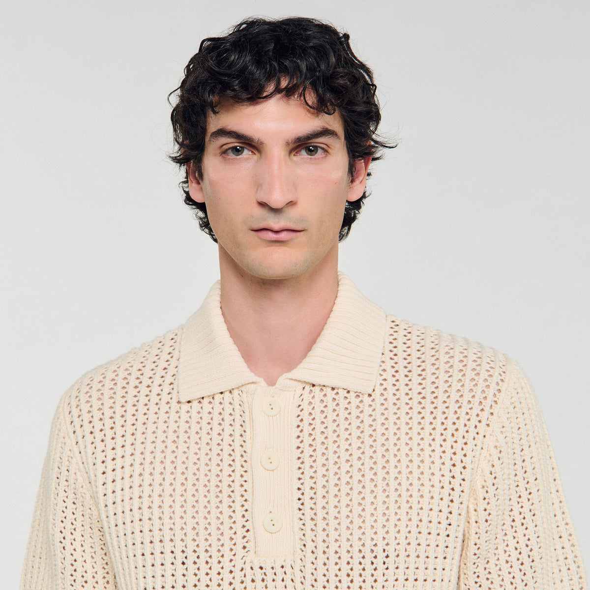 Sandro Cotton shirt with polo collar Butter Cream