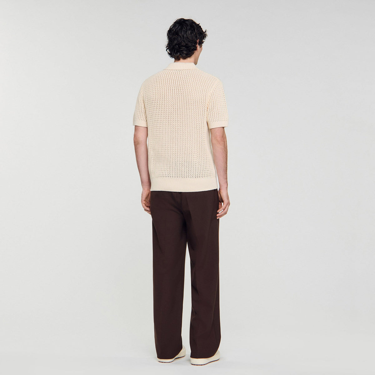 Sandro Cotton shirt with polo collar Butter Cream