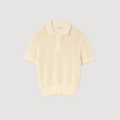 Sandro Cotton shirt with polo collar Butter Cream