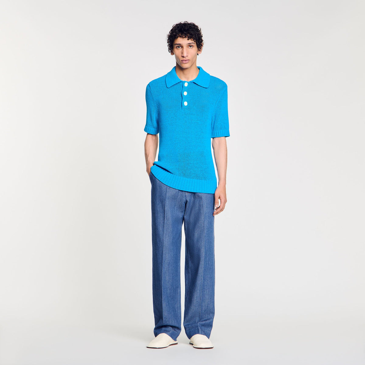 Sandro Knit polo shirt Azur.