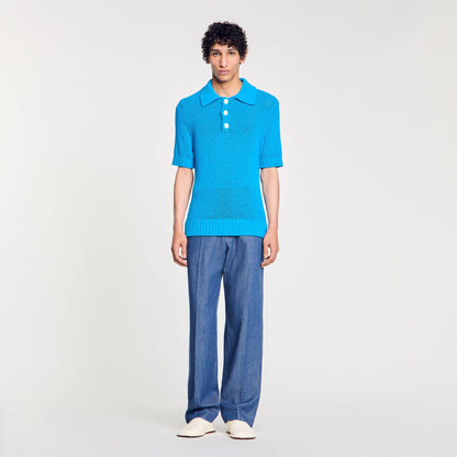 Sandro Knit polo shirt Azur.