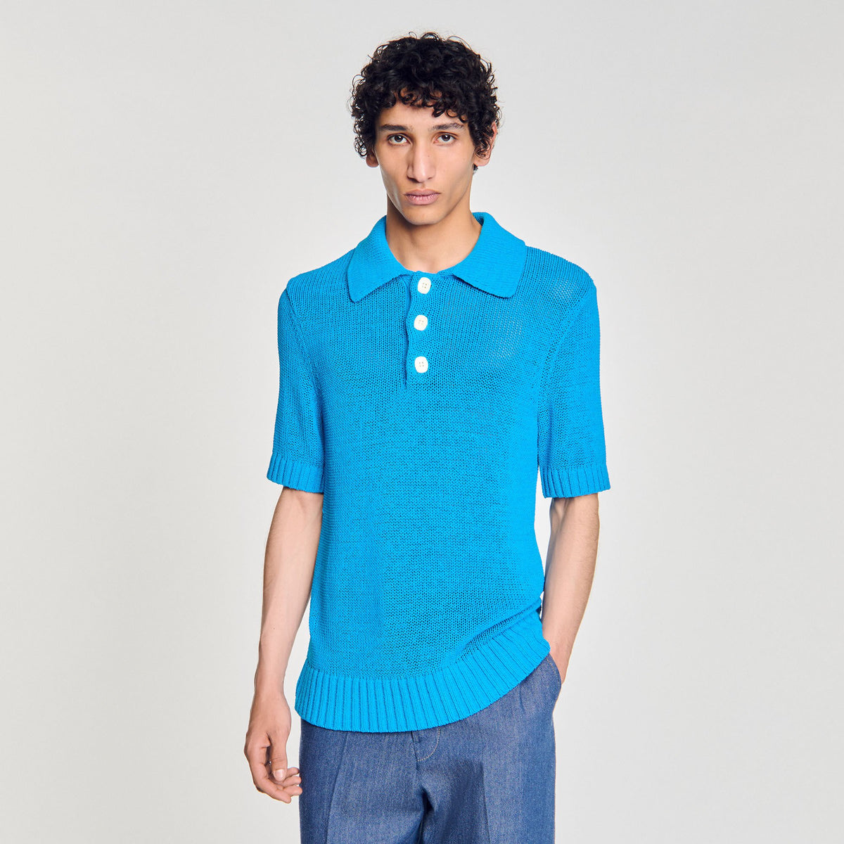 Sandro Knit polo shirt Azur.