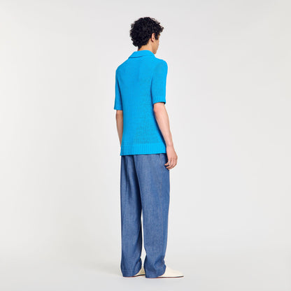 Sandro Knit polo shirt Azur.
