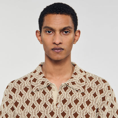 Sandro Rope jacquard cardigan shirt Butter Cream