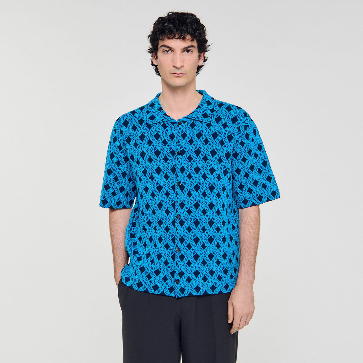 Sandro Rope jacquard cardigan shirt Turquoise
