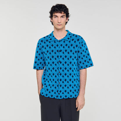 Sandro Rope jacquard cardigan shirt Turquoise