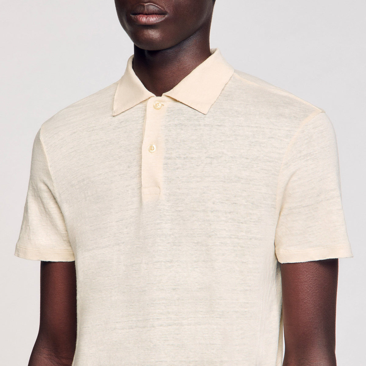 Sandro Linen polo shirt Ivory.