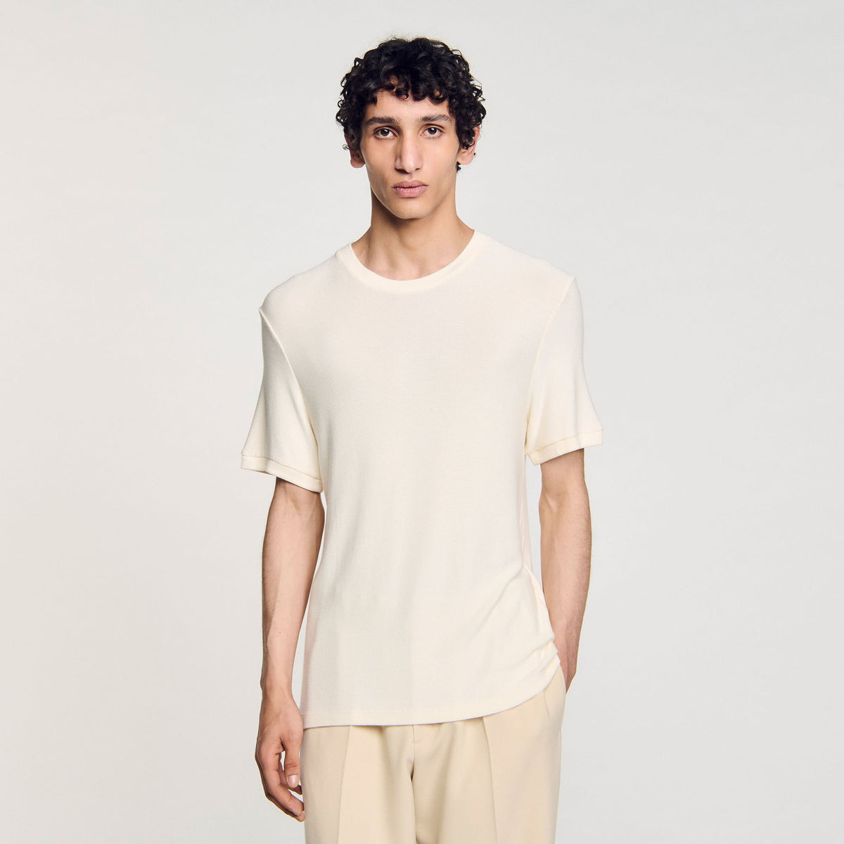 Sandro Mock neck T-shirt Ivory.