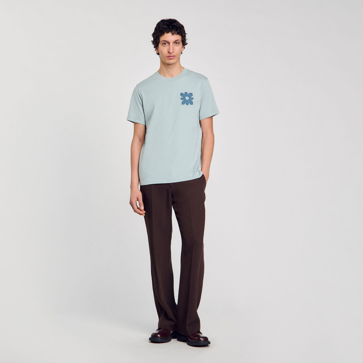 Sandro T-shirt with flower detail Chambray