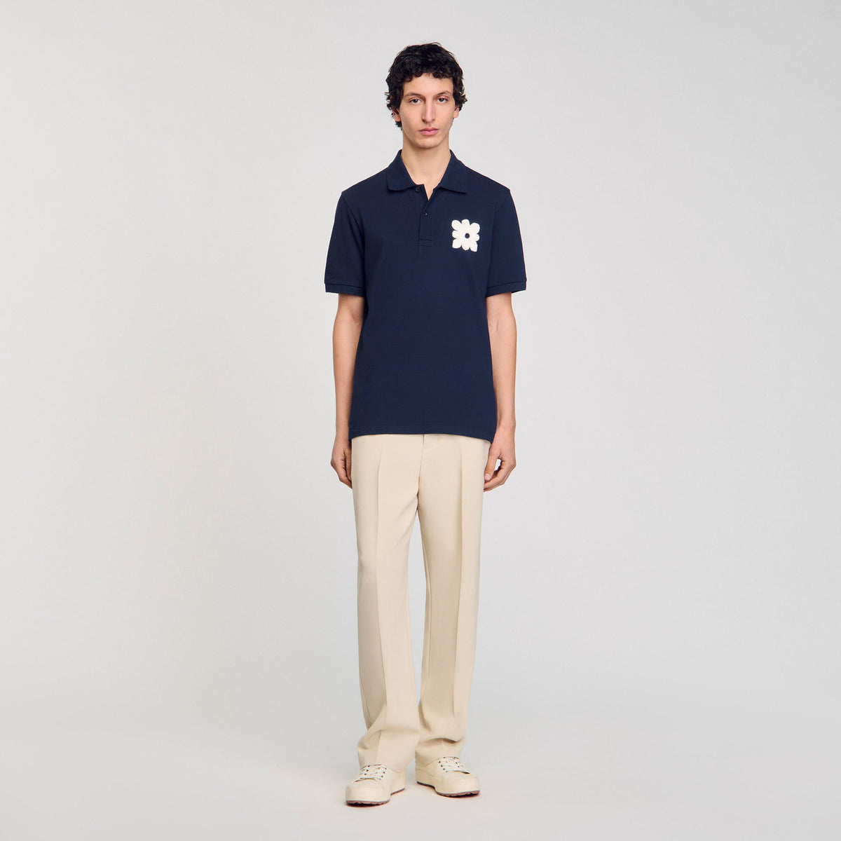 Sandro Polo shirt with flower patch Midnight Blue