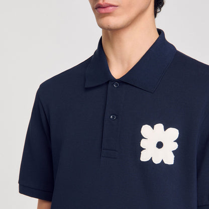 Sandro Polo shirt with flower patch Midnight Blue